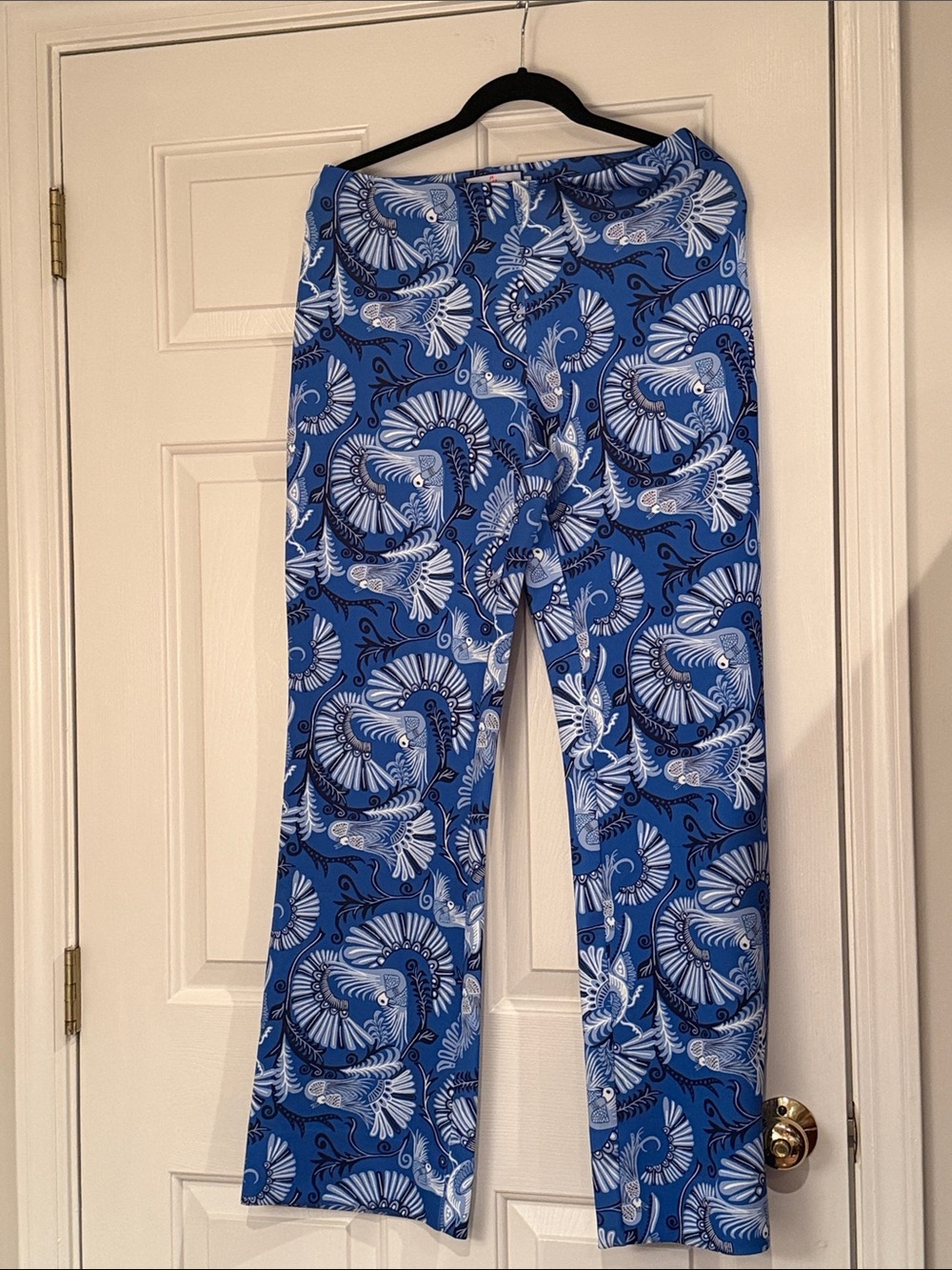 CK Bradley Blue Floral Print Pants with slight flair. Large EUC